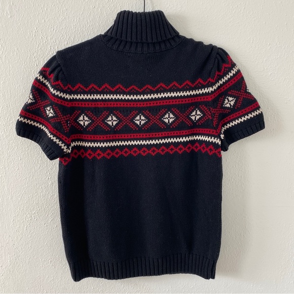 Vintage Cotton Fair Isle Short Puff Sleeve Knit Turtleneck Sweater Large - Picture 8 of 8